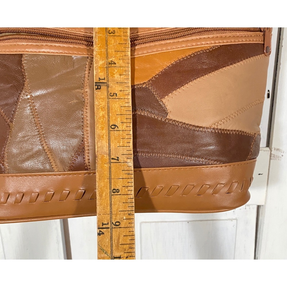 Vintage Patchwork Leather Tote Bag Brown Tan Boho Shoulder Bag Excellent Cond - Picture 10 of 12